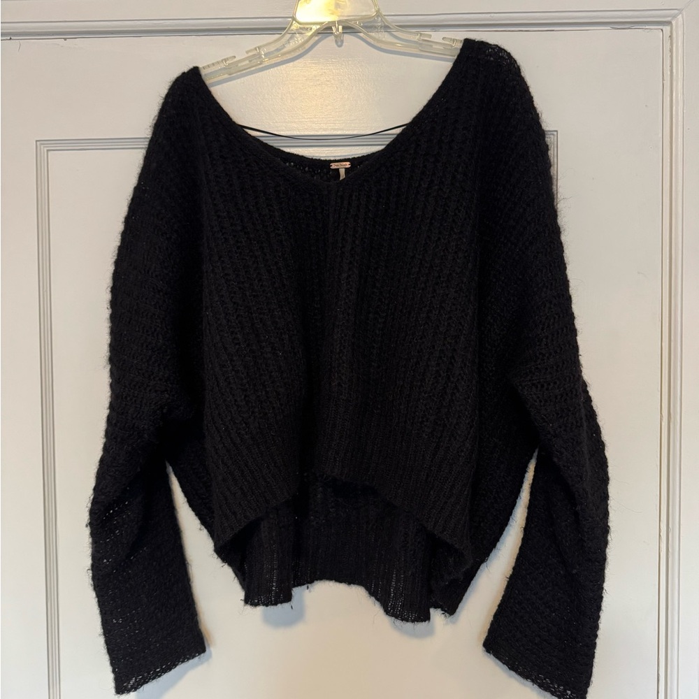 Free People Alpaca Wool Oversized Black V-Neck Sweater